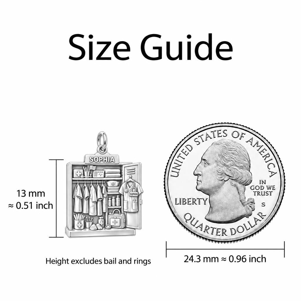 Nurse's Station Locker Charm Bracelet – Personalized Nurse Gift – size guide, 13 mm charm next to a quarter
