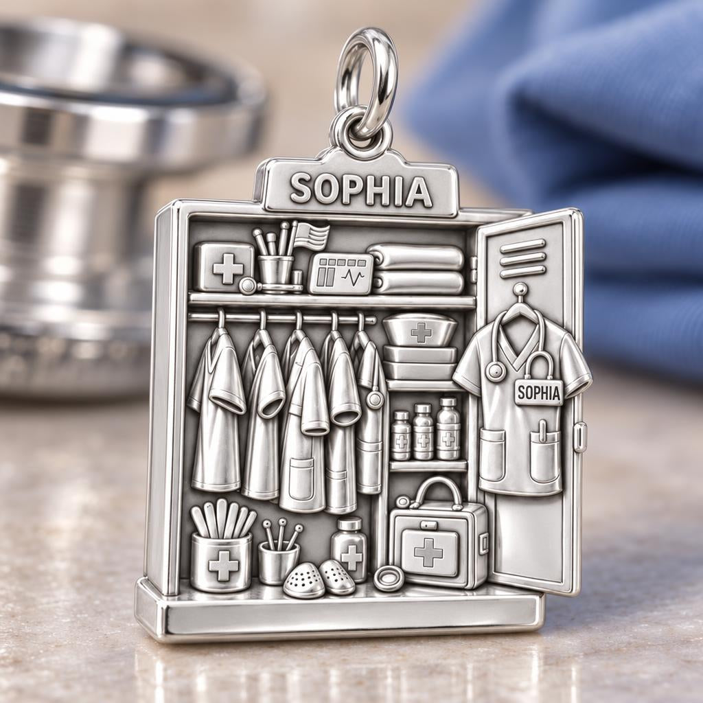 Nurse's Station Locker Charm Bracelet – Personalized Nurse Gift – macro detail of the charm
