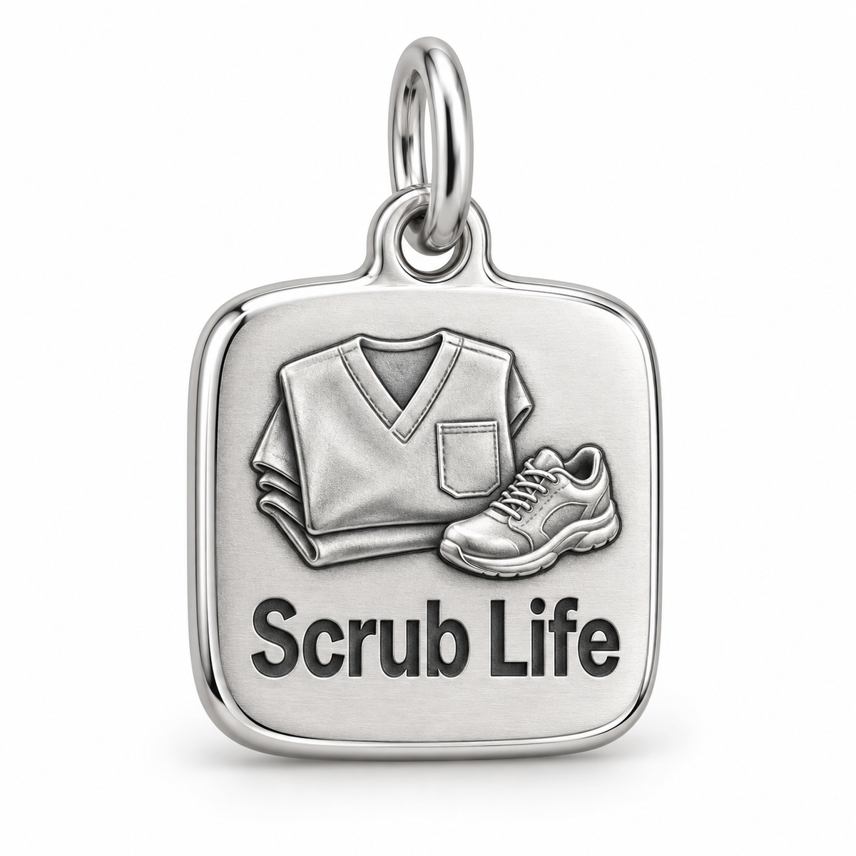 Scrub Life Engraved Charm polished silver concept