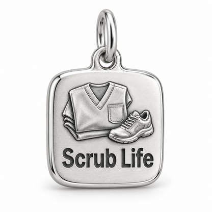 Scrub Life Engraved Charm polished silver concept
