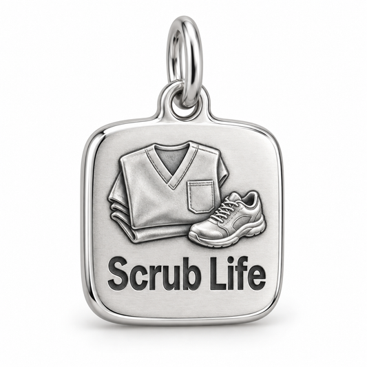 Scrub Life Engraved Charm polished silver concept