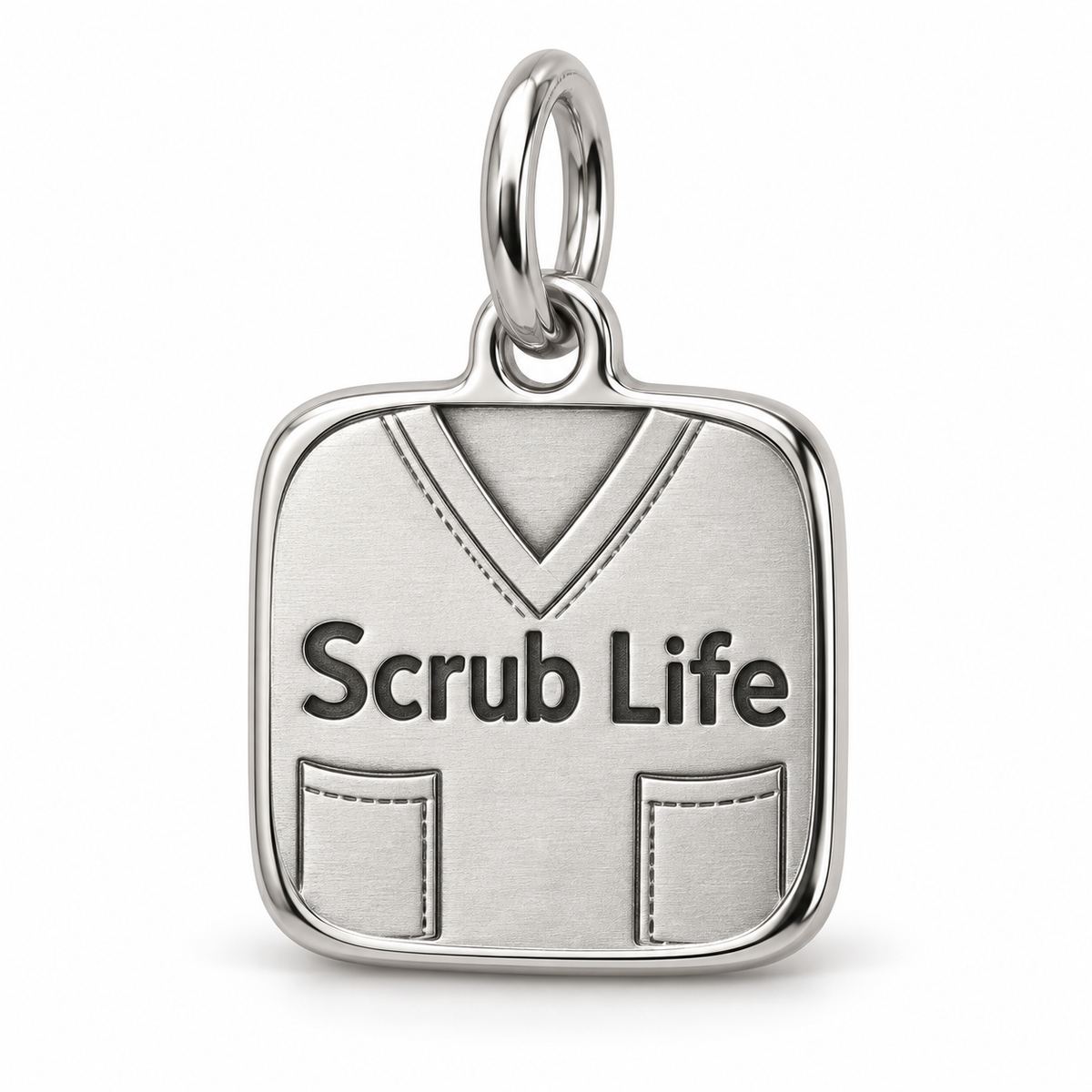 Scrub Life Engraved Charm polished silver concept