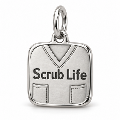 Scrub Life Engraved Charm polished silver concept