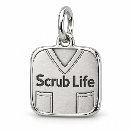 Scrub Life Engraved Charm polished silver concept
