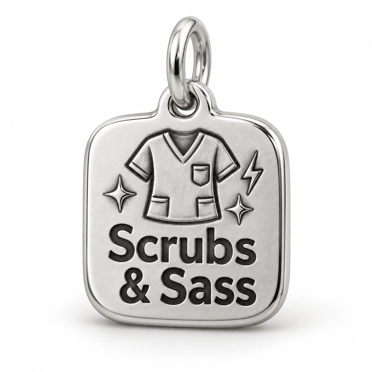 Scrubs & Sass Engraved Charm polished silver concept