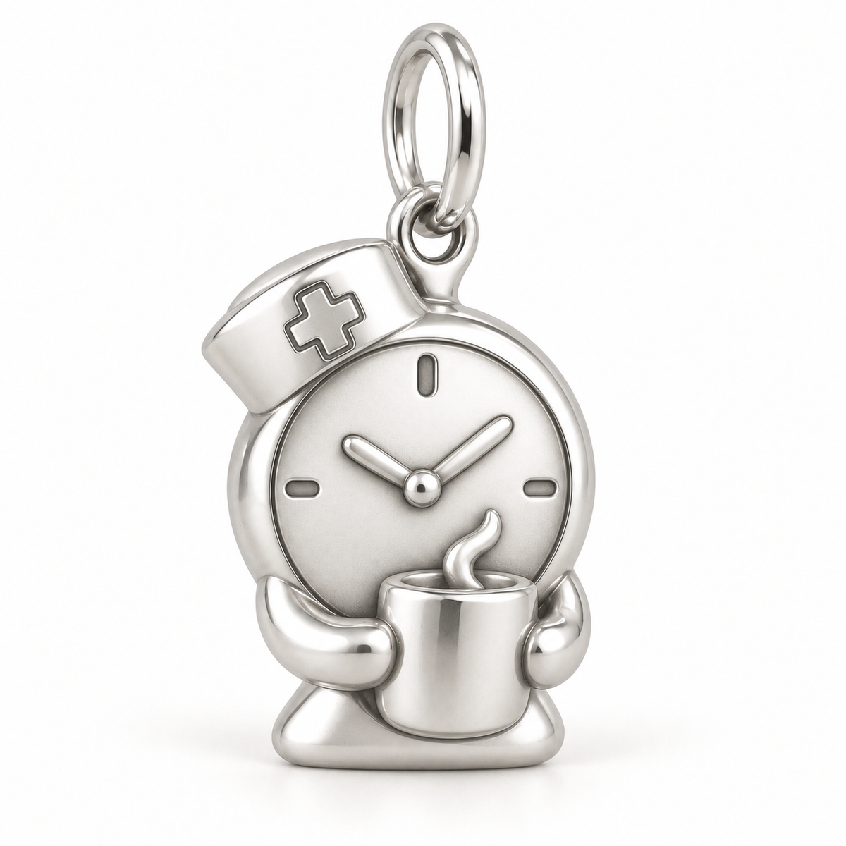 Nurse Shift Clock Coffee Dangle Charm polished silver concept