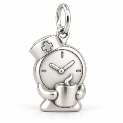 Nurse Shift Clock Coffee Dangle Charm polished silver concept
