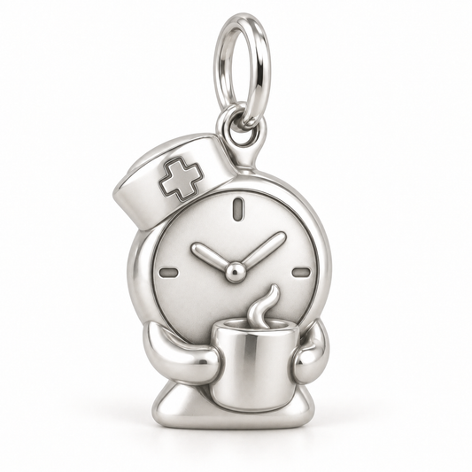 Nurse Shift Clock Coffee Dangle Charm polished silver concept