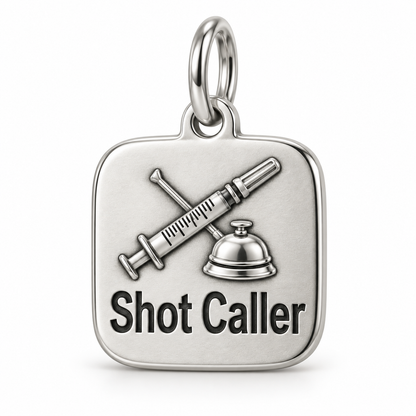 Shot Caller Engraved Charm polished silver concept