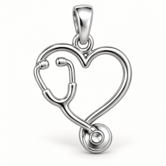 Nurse Stethoscope Heart Charm polished silver concept