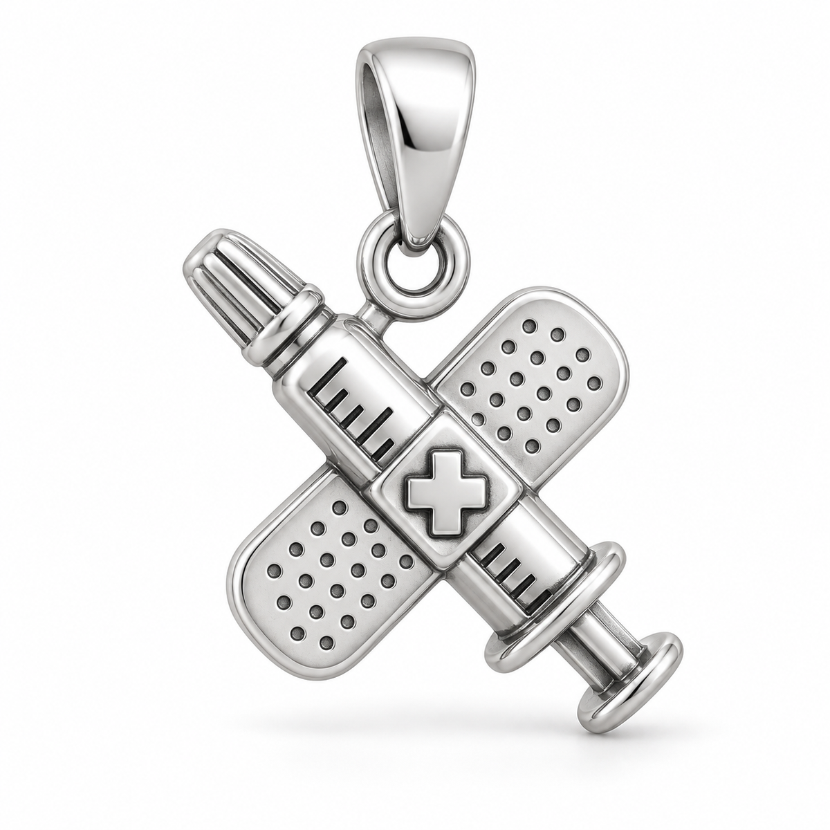 Nurse Syringe Bandage Charm polished silver concept