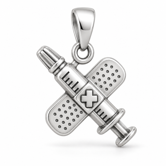 Nurse Syringe Bandage Charm polished silver concept