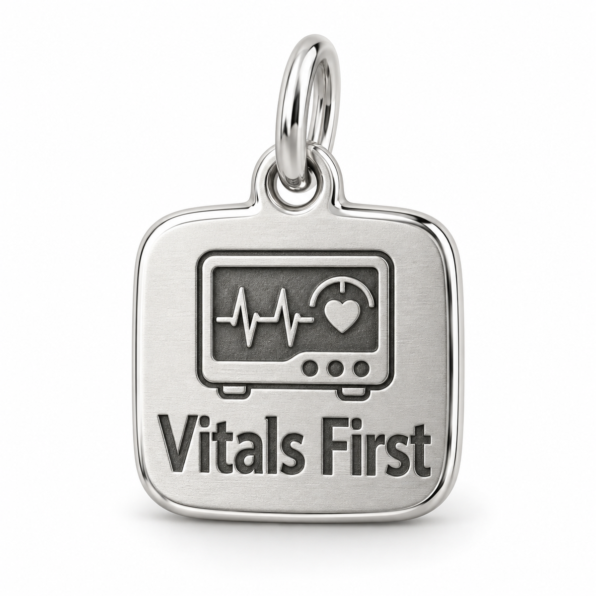 Vitals First Engraved Charm polished silver concept