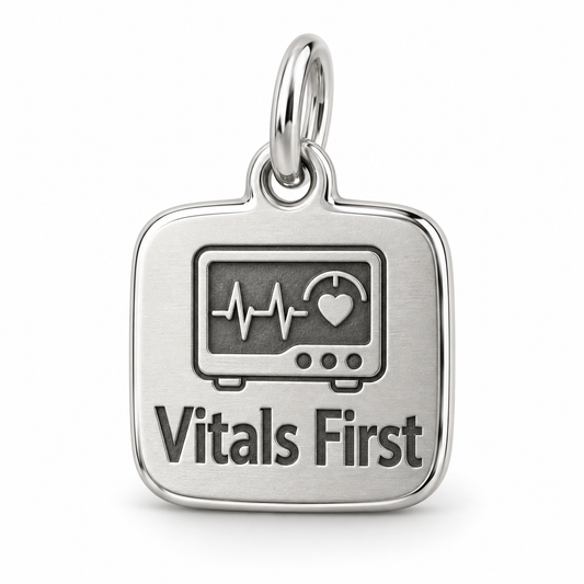 Vitals First Engraved Charm polished silver concept