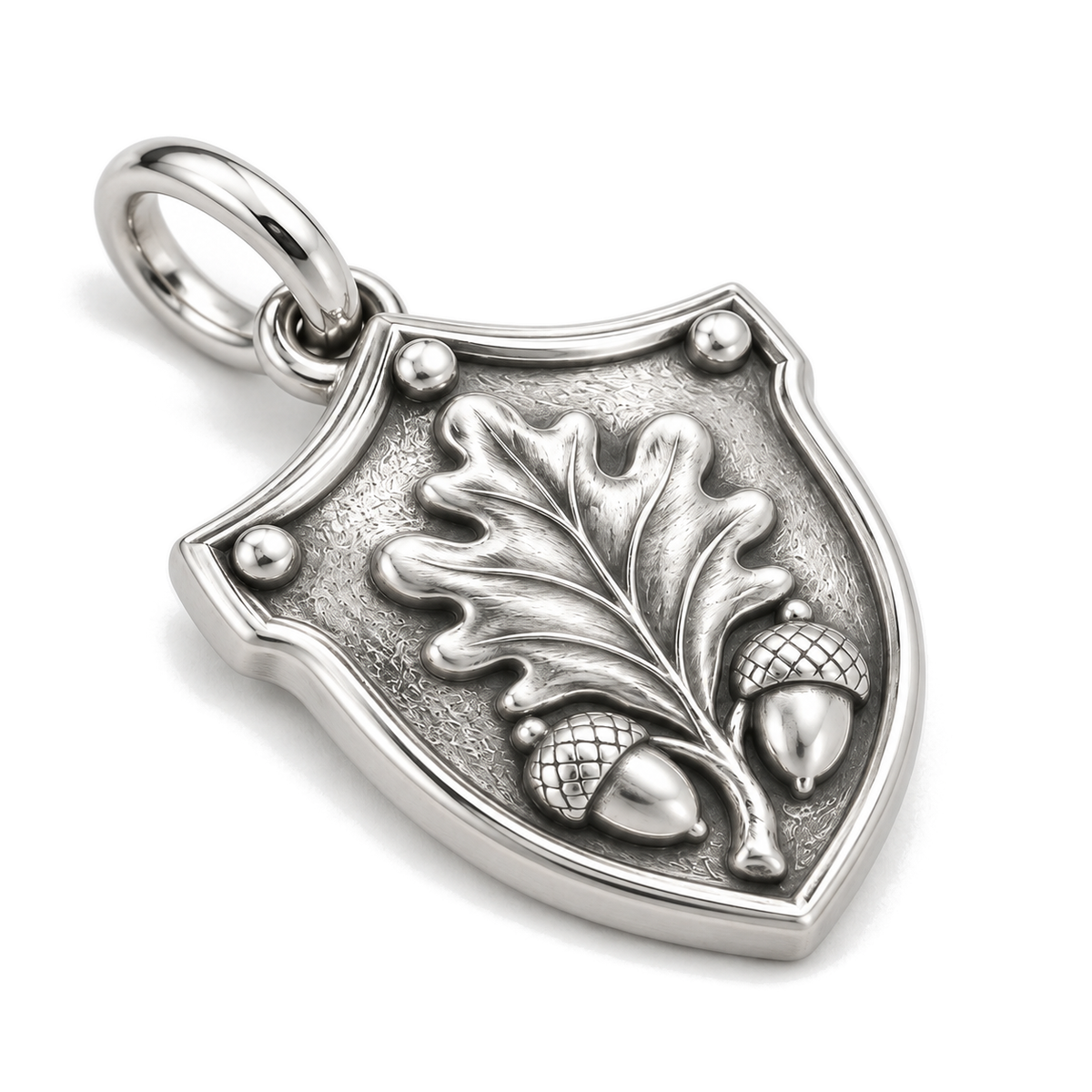 Oak Shield Charm — Silver Super Macro | charm-topics-remaining-444-2026-09-14 | topic-013