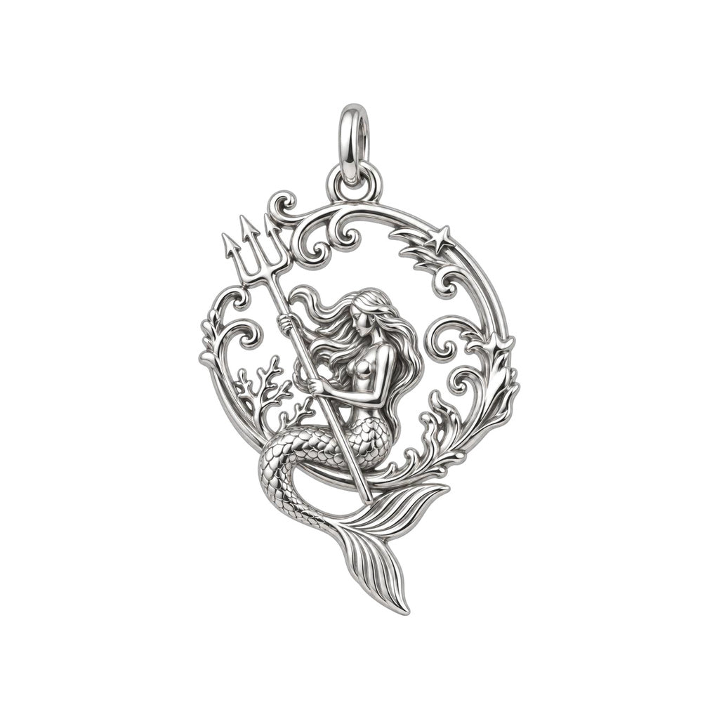 Ocean Guardian Mermaid Charm Bracelet – Personalized Daughter Gift – silver charm, front view