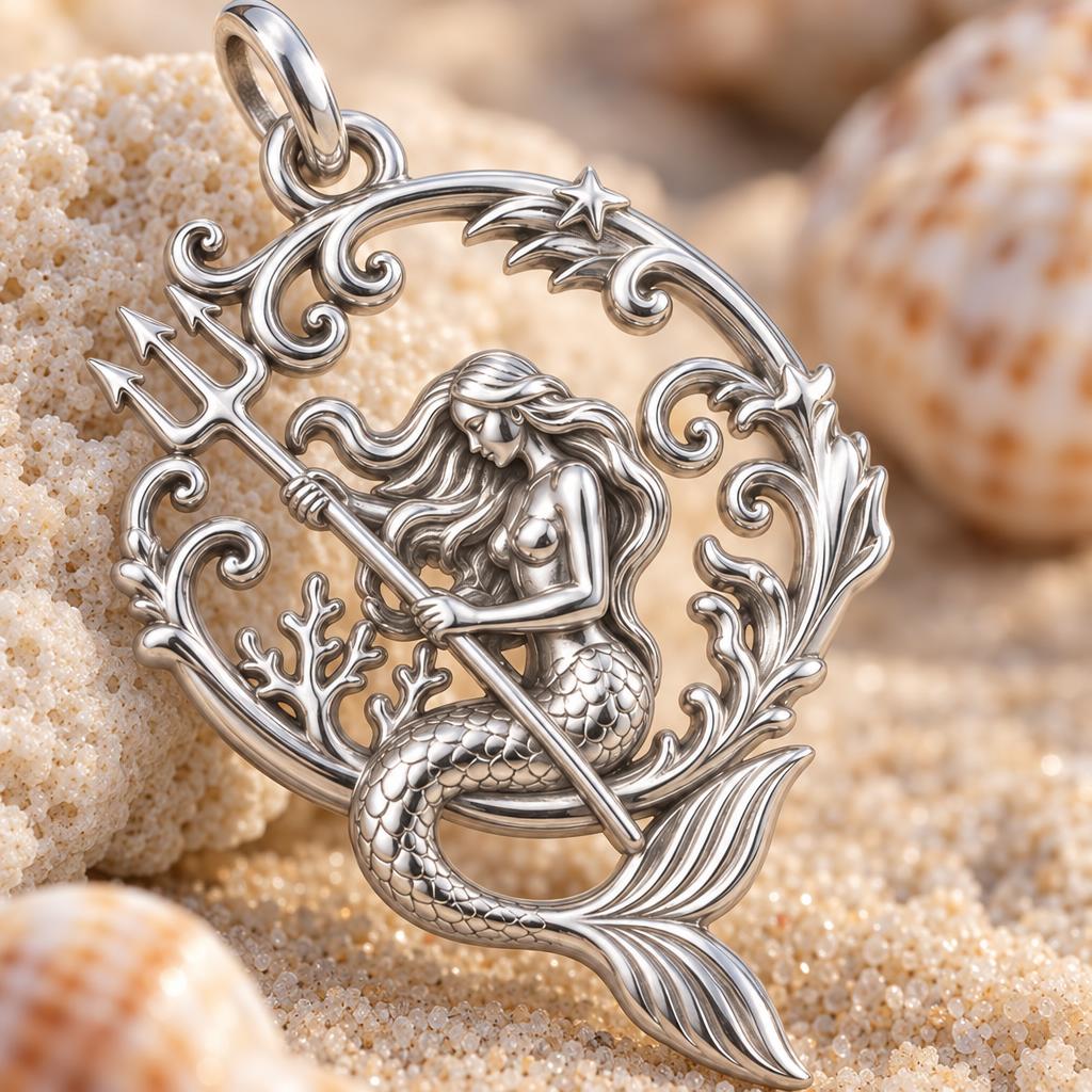 Ocean Guardian Mermaid Charm Bracelet – Personalized Daughter Gift – macro detail of the charm