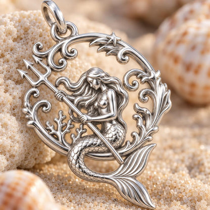 Ocean Guardian Mermaid Charm Bracelet – Personalized Daughter Gift – macro detail of the charm