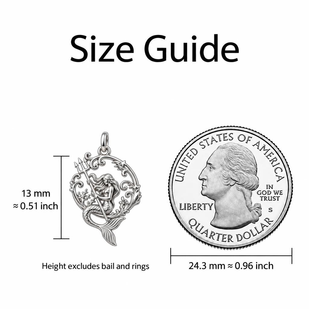 Ocean Guardian Mermaid Charm Bracelet – Personalized Daughter Gift – size guide, 13 mm charm next to a quarter