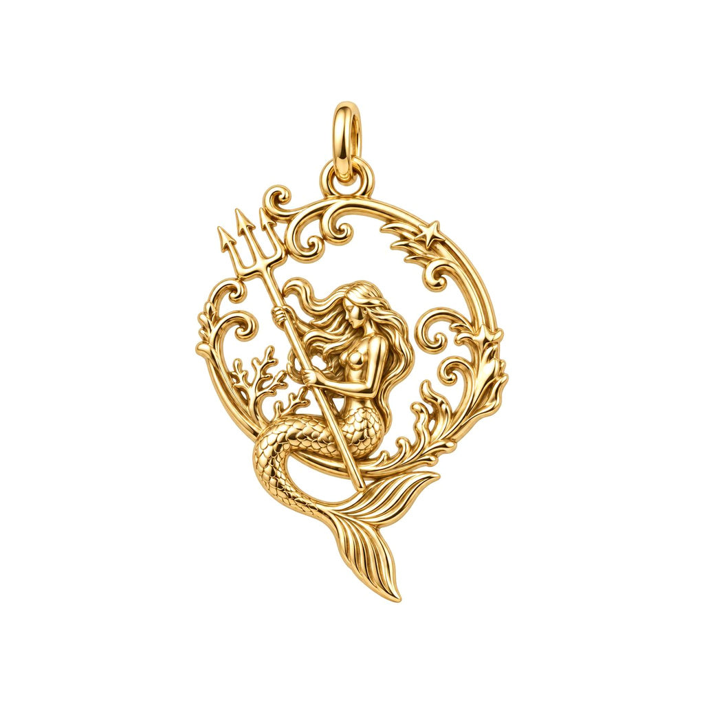Ocean Guardian Mermaid Charm Bracelet – Personalized Daughter Gift – 18K gold charm, front view