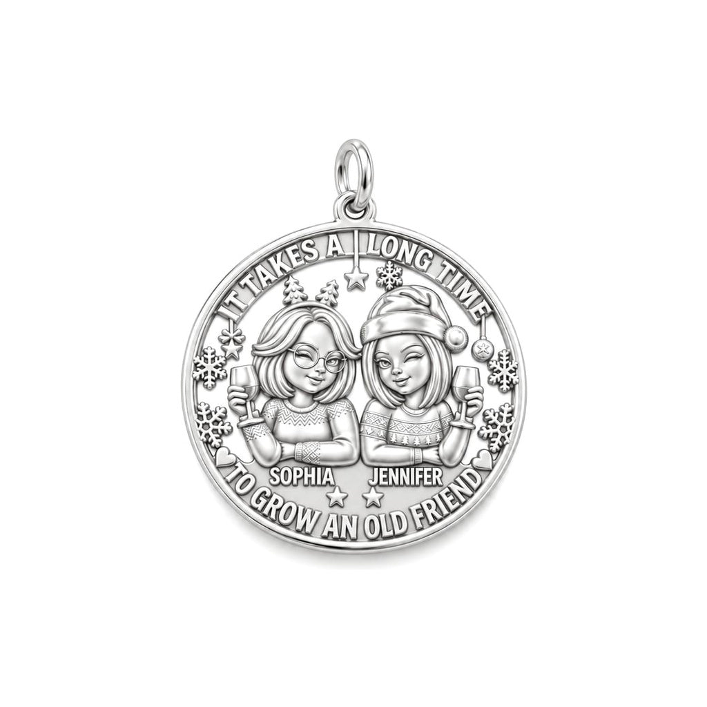 Old Friend Winter Toast Charm Bracelet – Personalized Bestie Gift – silver plated 2 cm charm, front view
