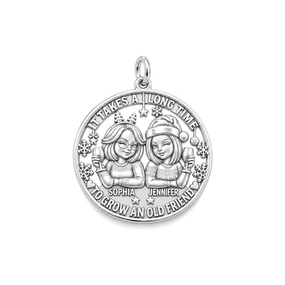 Old Friend Winter Toast Charm Bracelet – Personalized Bestie Gift – silver plated 2 cm charm, front view