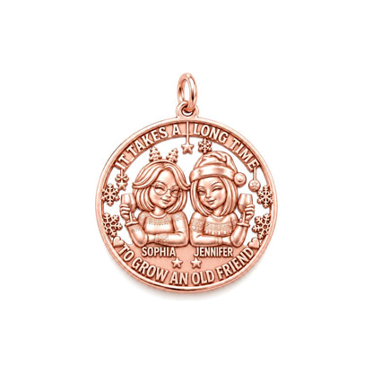 Old Friend Winter Toast Charm Bracelet – Personalized Bestie Gift – rose gold 2 cm charm, front view