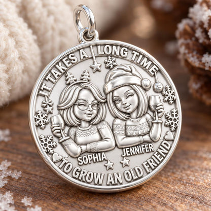 Old Friend Winter Toast Charm Bracelet – Personalized Bestie Gift – macro detail of the charm