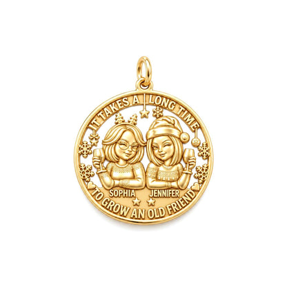 Old Friend Winter Toast Charm Bracelet – Personalized Bestie Gift – 18K gold plated 2 cm charm, front view