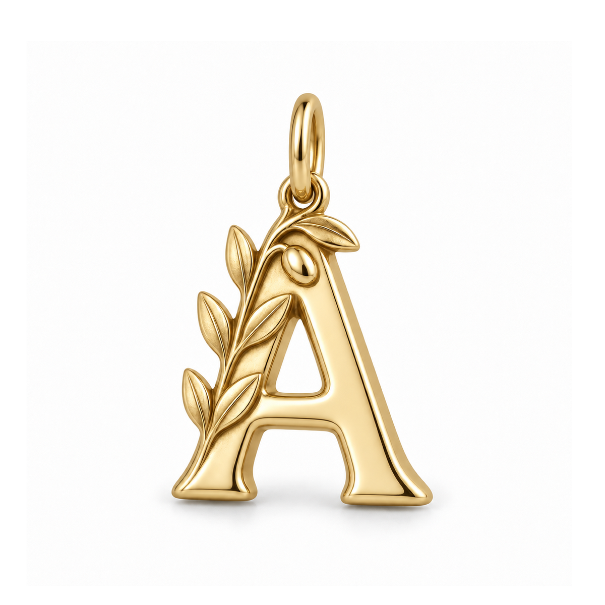 Olive Branch Letter A Charm — Gold | charm-topics-remaining-444-2026-09-14 | topic-332