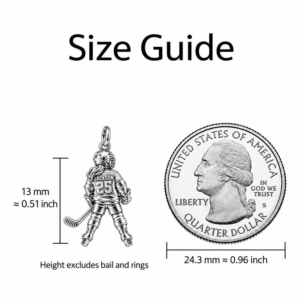 On The Ice Charm Bracelet – Personalized Hockey Mom Gift – size guide, 13 mm charm next to a quarter