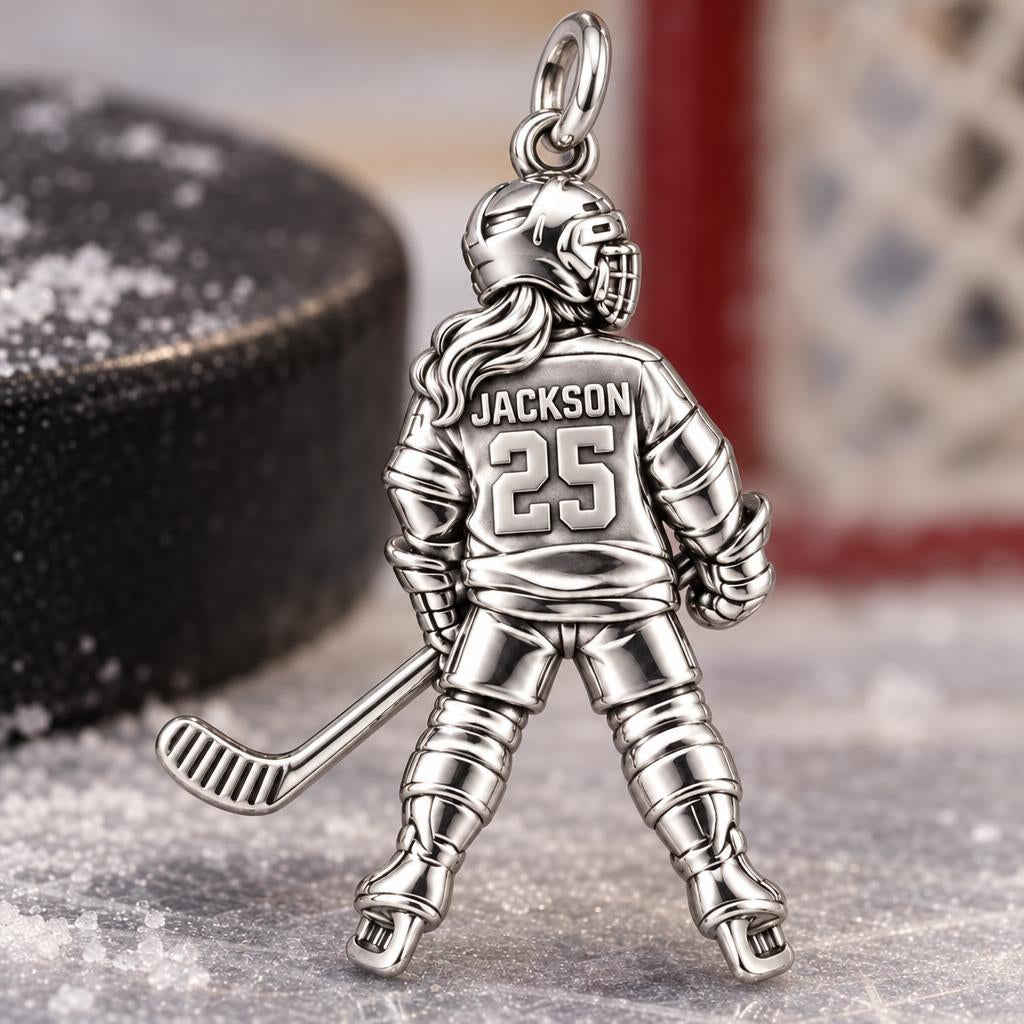 On The Ice Charm Bracelet – Personalized Hockey Mom Gift – macro detail of the charm