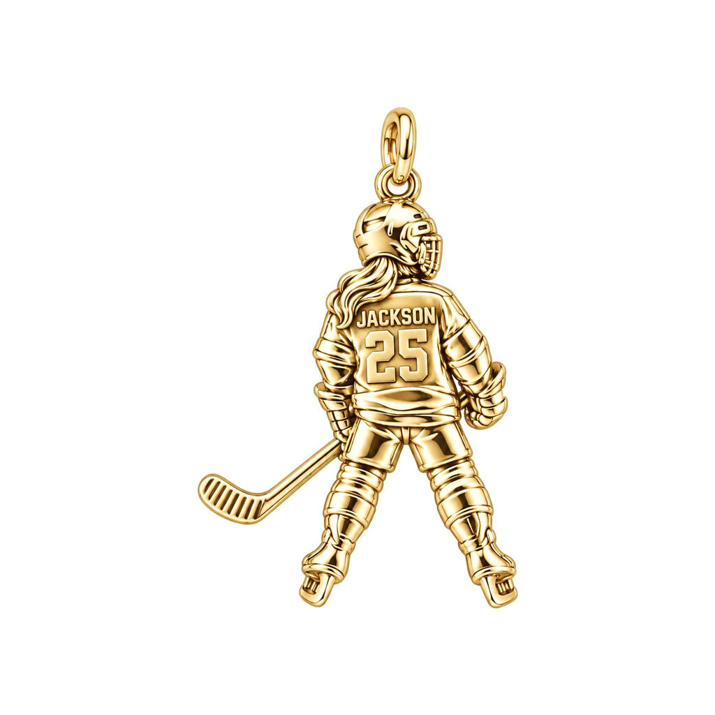 On The Ice Charm Bracelet – Personalized Hockey Mom Gift – 18K gold charm, front view