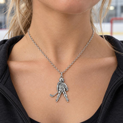 On The Ice Female Hockey Player Charm Necklace Set – worn / in use