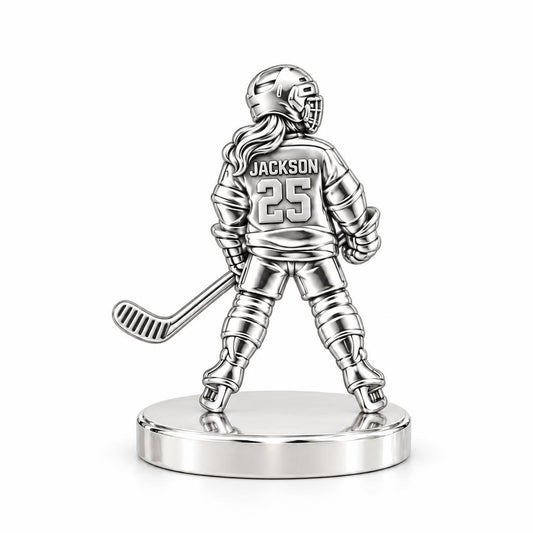 On The Ice Female Hockey Player Keepsake Plaque – silver, front view