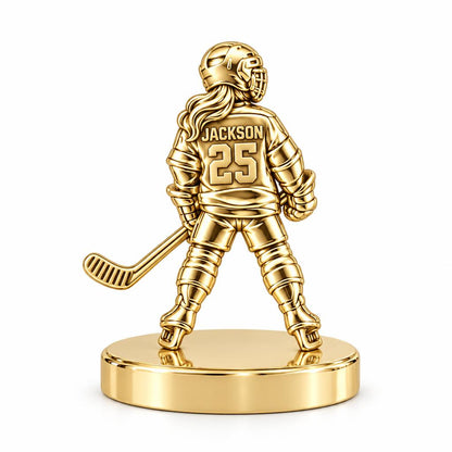 On The Ice Female Hockey Player Keepsake Plaque – 18K gold, front view