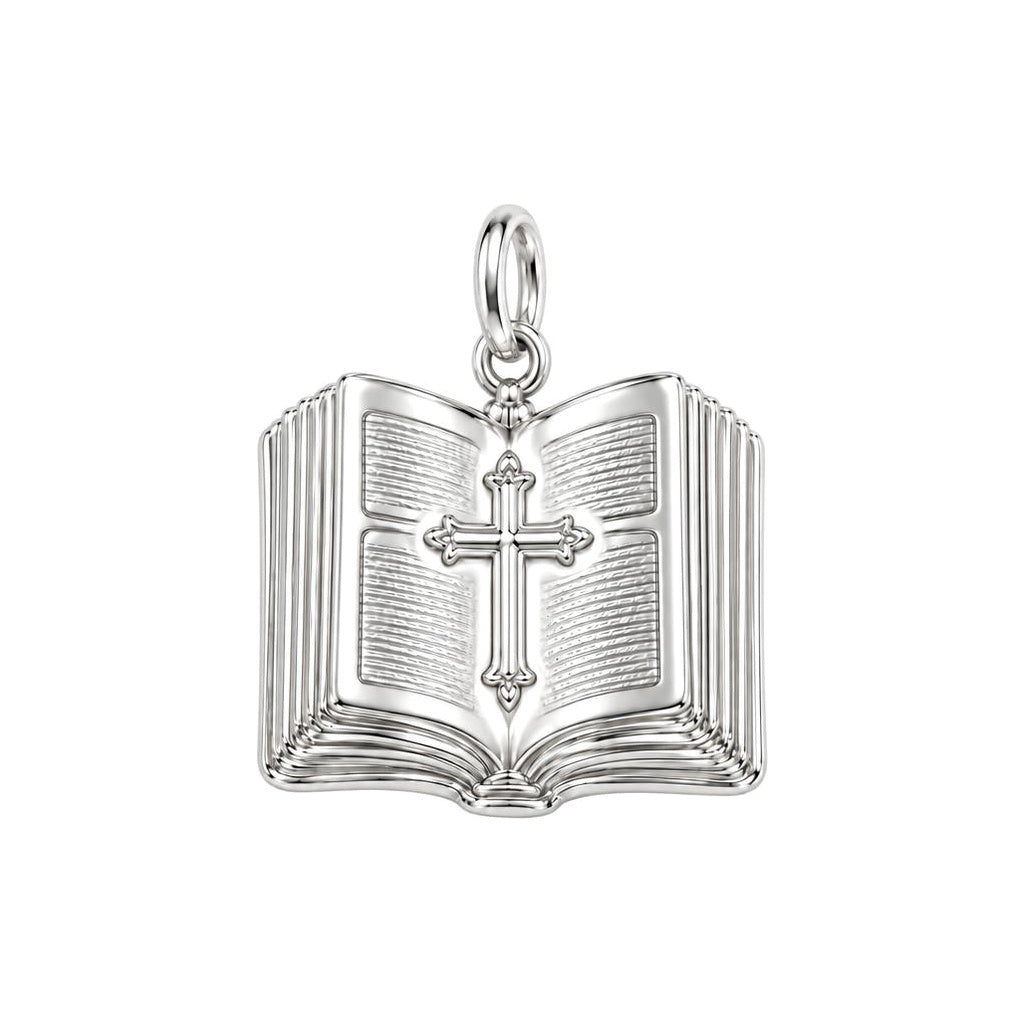 Open Bible Grace Charm Bracelet – Personalized Priest Gift – silver charm, front view