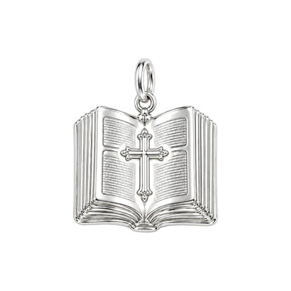Open Bible Grace Charm Bracelet – Personalized Priest Gift – silver charm, front view