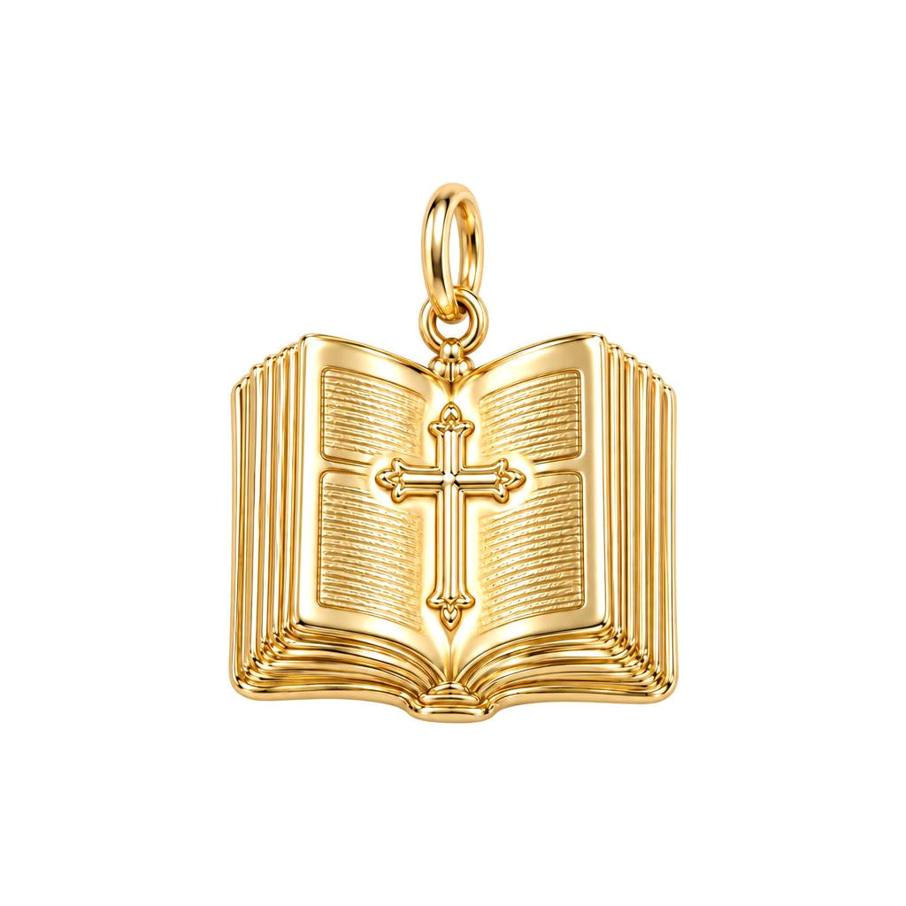 Open Bible Grace Charm Bracelet – Personalized Priest Gift – 18K gold charm, front view