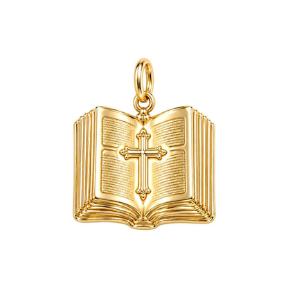 Open Bible Grace Charm Bracelet – Personalized Priest Gift – 18K gold charm, front view
