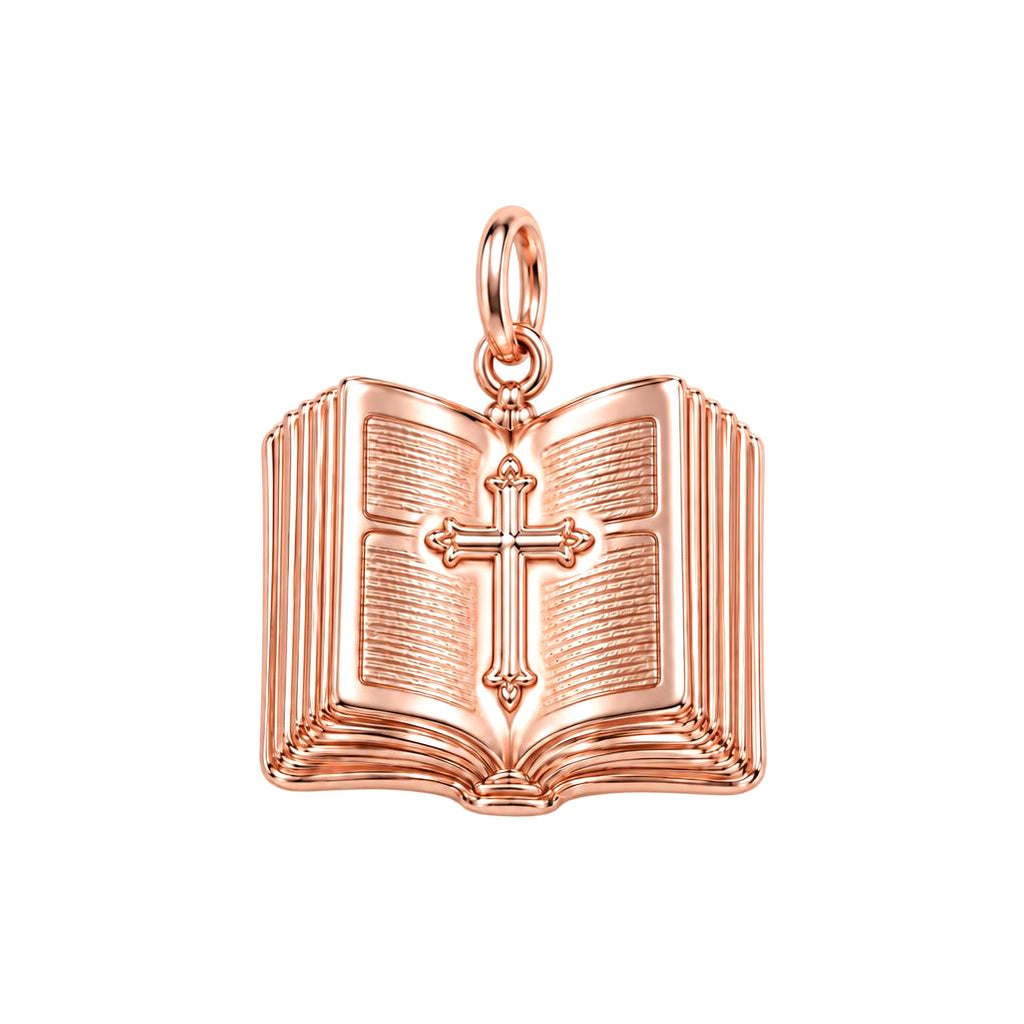 Open Bible Grace Charm Bracelet – Personalized Priest Gift – rose gold charm, front view
