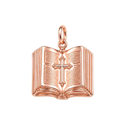 Open Bible Grace Charm Bracelet – Personalized Priest Gift – rose gold charm, front view