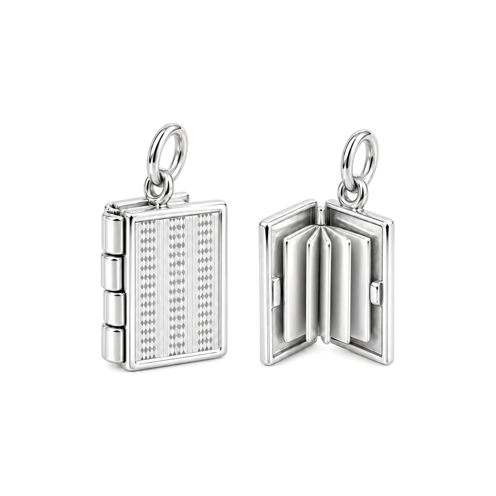 Open Book Locket Charm Bracelet – Personalized Book Mom Gift – silver charm, front view