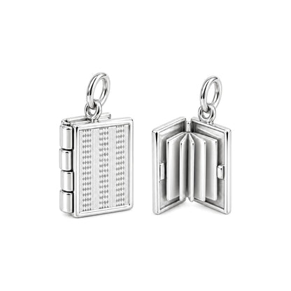 Open Book Locket Charm Bracelet – Personalized Book Mom Gift – silver charm, front view