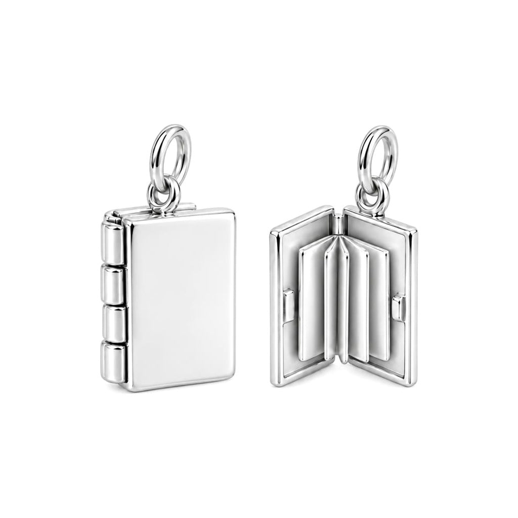 Open Book Locket Charm Bracelet – Personalized Book Mom Gift – back of the charm, engraving area