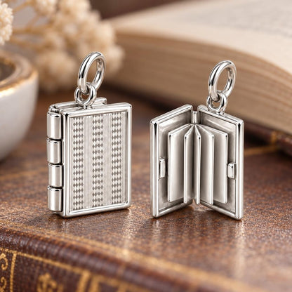 Open Book Locket Charm Bracelet – Personalized Book Mom Gift – macro detail of the charm