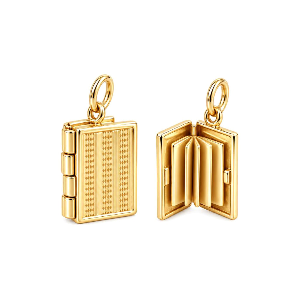 Open Book Locket Charm Bracelet – Personalized Book Mom Gift – 18K gold charm, front view