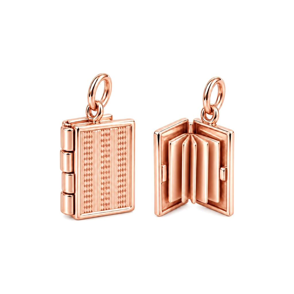 Open Book Locket Charm Bracelet – Personalized Book Mom Gift – rose gold charm, front view