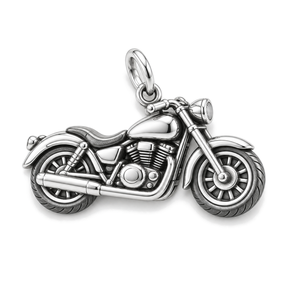 Open Road Motorcycle Charm — Silver Super Macro | charm-topics-remaining-444-2026-09-14 | topic-303