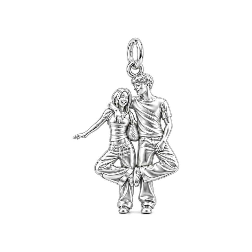 Opposite-Sex Best Friends Silhouette Charm Bracelet – Personalized Bestie Gift – silver charm, front view